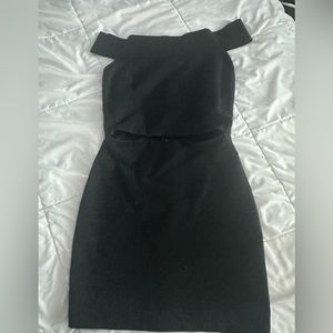 BEC + BRIDGE BLACK OFF-THE-SHOULDER DRESS